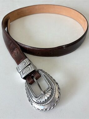 WCM Genuine Lizard Leather Belt Brown Made in USA Women’s Size M Fits 28” to 32”